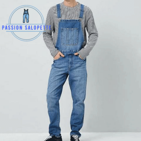 salopette en jean bleu homme