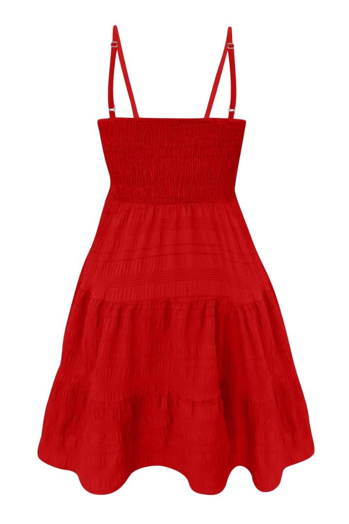 salopette jupe rouge à bretelle