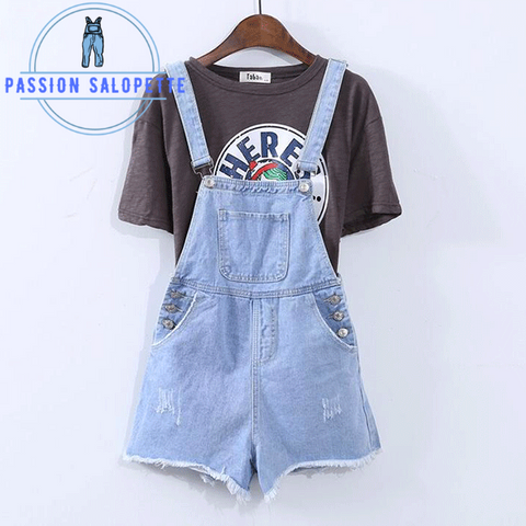 salopette short pour femme bleu en denim